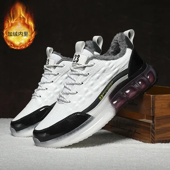 Sonbahar Kış spor ayakkabılar Erkekler Kürk Trail koşu ayakkabıları Erkek Anti Kayma deri sneakers Adam Tasarımcı Yürüyüş Koşu Ayakkabısı