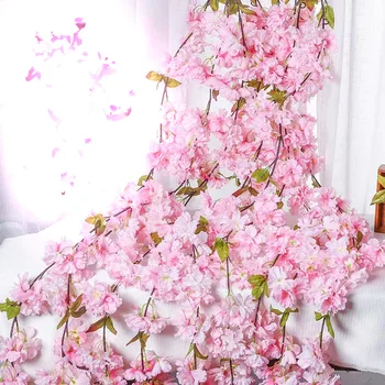 2.3 M Yapay Kiraz Çiçeği Çiçekler Düğün Garland Ivy Dekorasyon Sahte ipek çiçekler Asma Parti Kemer Ev Dekor Dize