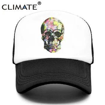 IKLİM Çiçek İskelet kamyon şoförü şapkası Kelebek Kafatası Kemik Serin Kap Fantezi HipHop Beyzbol Kapaklar Yaz file şapka Şapka Erkekler için