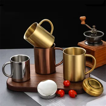Çift Duvar Paslanmaz Çelik Kahve kapaklı kupa Taşınabilir Seyahat Ofis Yalıtımlı Su Çay Süt Bardak Bardak Mutfak Drinkware