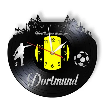 Dortmund Şehir Manzarası duvar saati Alman Devletleri Futbol Stadyumu Hayranları Cellebration Şampiyonlar Duvar Sanatı Vinil Kayıt duvar saati