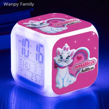 Çok Güzel Marie Kedi çalar saat 7 Renk Parlayan LED dijital Saat Çocuklar Yılbaşı Hediyeleri Çok fonksiyonlu ışık elektronik saat