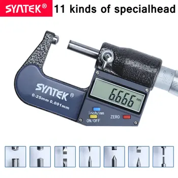 Syntek 0.001 mm Elektronik Dijital Dış Mikrometre 0-25mm Özel Ölçüm Kafası Ölçü Aletleri Çift Düz Tek Çift Nokta