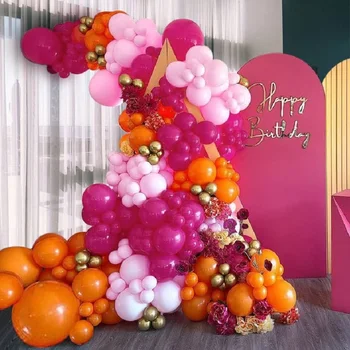 136 Adet Gül Pembe Turuncu Metalik Altın Balon Garland Kemer Kiti Bebek Duş Doğum Günü Düğün sevgililer Günü Partisi Süslemeleri