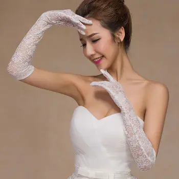 Düğün elbisesi Aksesuarları Charm Gelin Eldiven Beyaz Dantel Parmak Uzun Eldiven Zarif Bayan Gelin Balo Takı