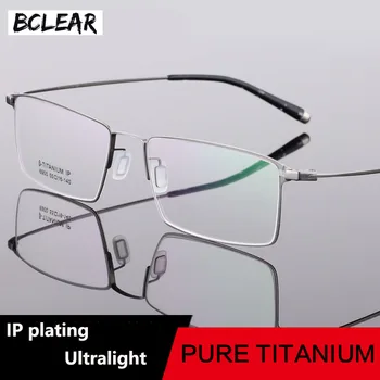 BCLEAR Klasik Erkekler Saf Titanyum Tam Jant Gözlük Çerçeveleri Miyopi Optik Çerçeve Ultra hafif Ince Gözlük Çerçevesi Siyah Gri Renk