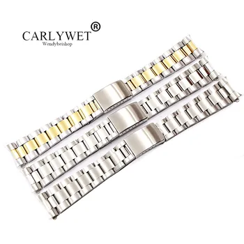 CARLYWET 19 20mm 316L Paslanmaz Çelik Iki Ton Altın gümüş saat Band Kayışı Eski Stil Oyster Bilezik Içi Boş Kavisli Son