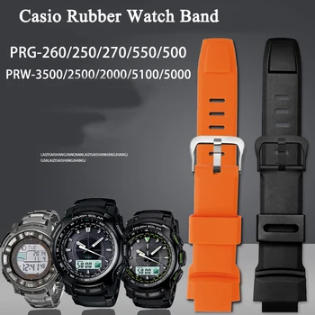 Lastik saat kayışı Casio PROTREK PRG-260/270/550/250 PRW-3500/2500/5100 Yedek Siyah Bilezik Silikon Saat Kayışı 18mm