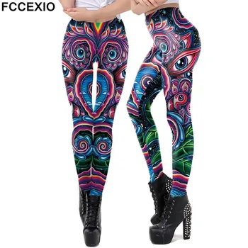 FCCEXIO 3D Desen Göz Baskılı Sıkı Tayt Kadınlar Casual Spor Pantolon Spor Baskılı Tayt Kadın Seksi dar pantolon
