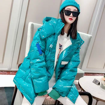2022 Yeni Moda Parlak Kış Kalın Kadın Ceket Pamuk Dolgulu Sıcak Kadınlar Gevşek Fit kapüşonlu parka Kadın Büyük Cepler Ceket