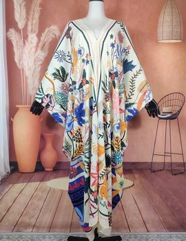 Kuveyt Moda Blogger tavsiye İpek Bohemian Kaftan Maxi Elbise 2021 Winnie Geleneksel Çiçek Abaya Müslüman BouBou Elbiseler