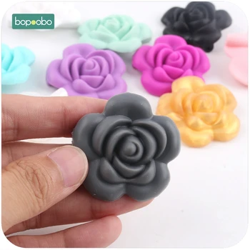 Bopoobo 5 adet BPA Ücretsiz Silikon Diş Kaşıyıcı Gül Boncuk Silikon Çiçek Kolye Gıda Sınıfı Diş Kaşıyıcı DIY El Sanatları Duyusal çiğneme oyuncağı