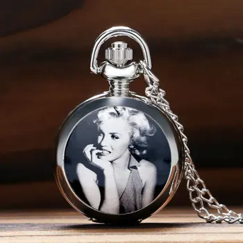 Vintage Takı Marilyn Monroe Emaye Moda Küçük Boy Sevimli Numarası Gümüş Tasarım Güzellik Kız Kuvars cep saati Anne için Hediyeler