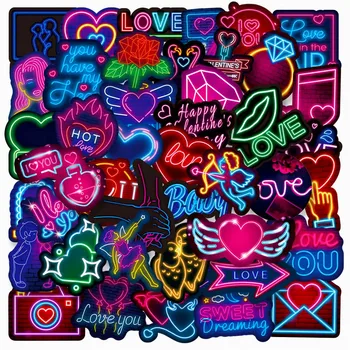10/50 Adet Neon Sevgililer DIY Su Geçirmez Graffiti Çıkartmalar Sırt Çantası Scrapbooking Kalem Kutusu Dizüstü Dizüstü Dekorasyon Çıkartmaları