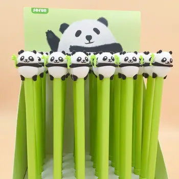 36 adet Karikatür Jel Kalem Sevimli Panda Silikon 0.5 mm Siyah Imza Kalem çocuk Öğrencileri Yazma Okul Malzemeleri çocuk