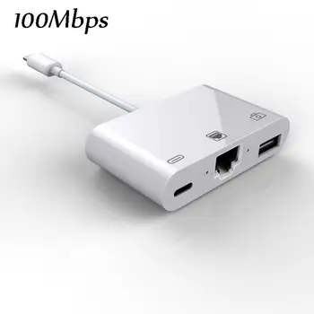 Şarj ve USB 3 ile iPhone / iPad için RJ45 Ethernet LAN Kablolu Ağa Yüksek Hızlı Adaptör