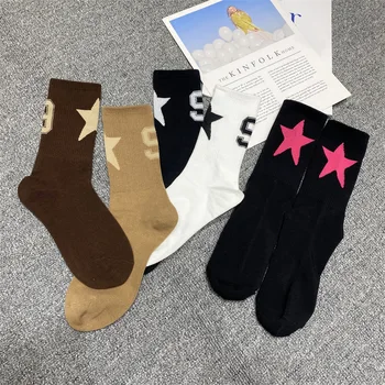 Pentagram numarası 9 Basit Sportif Tarzı Harajuku Çorap Kadın Pamuk Yıldız Ayak Bileği Çorap Kadın Moda Komik çizgili çoraplar