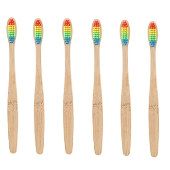 1 adet Doğal Bambu Saplı Diş Fırçası Gökkuşağı Renkli Beyazlatma Yumuşak Kıllar Bambu Diş Fırçası Çevre Dostu Ağız Sağlığı