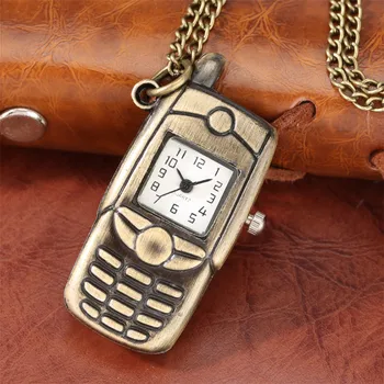 Mini Boy Telefon Şekilli kuvars cep saati Benzersiz Kolye İzle Antika Kolye Hediyeler