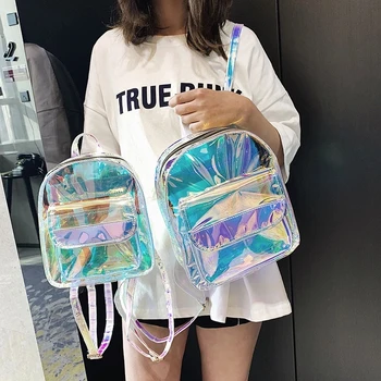 PVC Şeffaf Lazer Kadın Sırt Çantası Ita Çantası Harajuku okul çantası Genç Kızlar İçin Sırt Çantası Kawaii Sırt Çantası Holografik Sırt Çantası