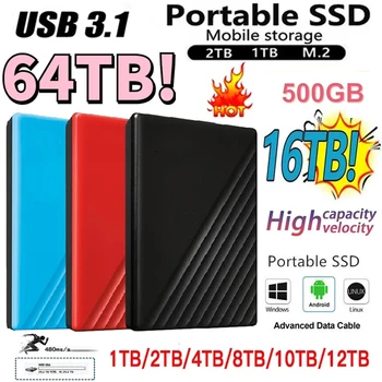 2023 Orijinal Yüksek hızlı 1TB SSD Taşınabilir Harici Katı Hal Sabit Disk USB3.0 Arayüzü HDD Mobil Sabit Disk Dizüstü / mac