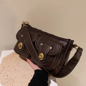 Vintage Kare Koltukaltı çanta 2021 Kış Yeni Yüksek Kaliteli PU Deri kadın Tasarımcı Çanta Lüks marka Omuz askılı çanta