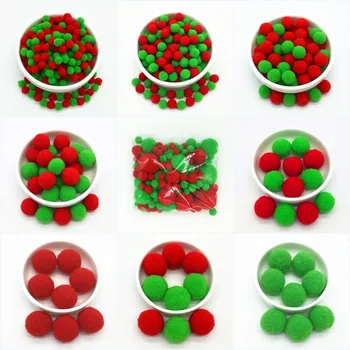 Yeşil Kırmızı Ponpon Kürk Zanaat DIY Yumuşak Pom Poms El Sanatları Ponpon Topu Düğün Dekorasyon Tutkal Kumaş Aksesuarları 8mm 30mm 20g