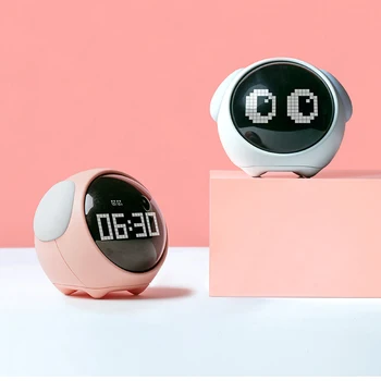 Sevimli İfade çalar saat Başucu Ses Kontrolü Gece Lambası USB Şarj Edilebilir Çocuk Erteleme çalar saat Çocuk Hediye Dijital LED Saat