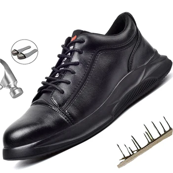 Çelik burun Deri Güvenlik Ayakkabıları Erkek Endüstriyel Erkek İş Güvenliği Botları Anti-Delinme İnşaat Aşınmaya dayanıklı Spor Ayakkabı