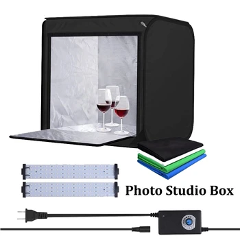 40*40/60 * 60cm Kısılabilir LED Katlanır Fotoğraf Stüdyosu Softbox Lightbox ışık Çadır 4 adet Arka Planında Takı Oyuncak Çekim Fotoğraf