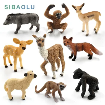 Simülasyon sevimli hayvan modeli heykelcik Mini Alpaka Warthog Şempanze Koyun Geyik Tilki Antilop Maymun Gibbon peri ev dekor oyuncaklar