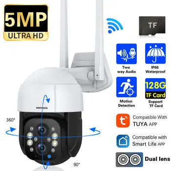 5MP Tuya Akıllı Çift Lens Wifi IP Kamera Otomatik İzleme Kablosuz Güvenlik Kamera Açık Sokak PTZ CCTV Gözetim Kamera 5X Zoom