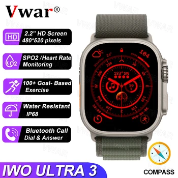 Pusula akıllı saat VWAR IWO ULTRA 3 49mm Titanyum Alaşımlı 100 + Spor Modelleri IP68 Su Geçirmez Erkekler Smartwatch Bluetooth Çağrı NFC