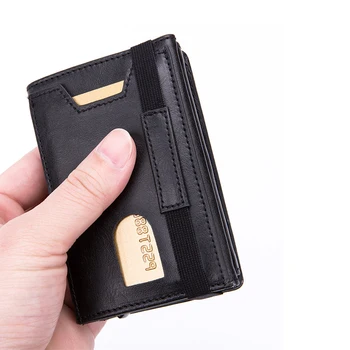 Bısı Goro 2021 Erkekler pu deri cüzdan Çok Fonksiyonlu Debriyaj Karbon Fiber kart tutucu Kadın RFID Engelleme Durumda Metal Kutu
