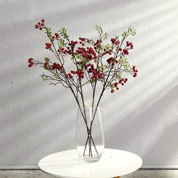Yapay çiçekler Kızılcık Kırmızı Frenk Üzümü Gerçek Dokunmatik Yapay Meyve Bitki Düğün Parti Ev Dekorasyon Noel Aksesuarları