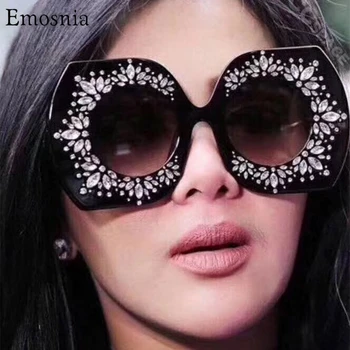 Emosnia 2021 Vintage Elmas Güneş Kadınlar Lüks Büyük Boy Yuvarlak güneş gözlüğü Moda Marka Tasarımcısı Gözlük Shades UV400
