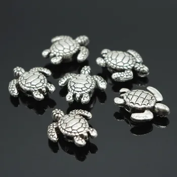 16x18mm Antik Gümüş Deniz Kaplumbağası Charms Boncuk Tibet Gümüş Dıy Takı Aksesuarları Parçaları 30 adet / grup