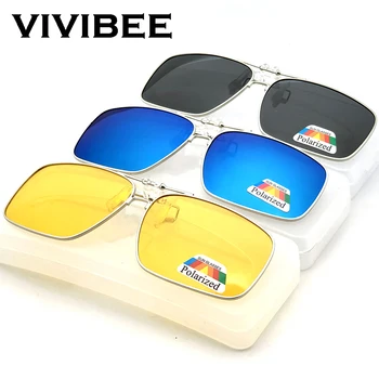 VIVIBEE Erkek Metal güneş gözlüğü üzerinde klip Miyopi Gözlük Polarize UV400 Kadın Kare Gece Görüş Sürüş güneş gözlüğü