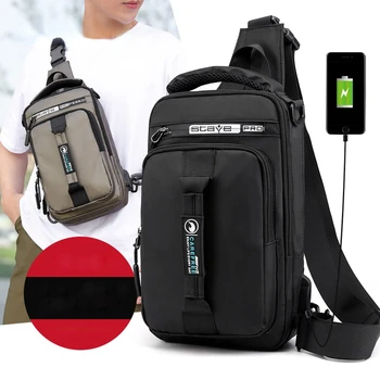 Çok fonksiyonlu Crossbody Çanta Erkekler USB Şarj Göğüs Paketi Kısa Seyahat Messenger Göğüs Çantası Su Geçirmez Büyük Kapasiteli omuzdan askili çanta