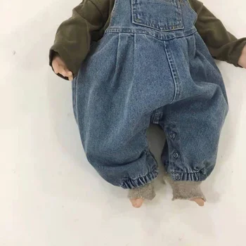 Yenidoğan Bebek Erkek Kovboy Romper Kore Çocuk Pantolon Tulum Giysileri Sonbahar Rahat Kolsuz Askı Denim Tulum Romper