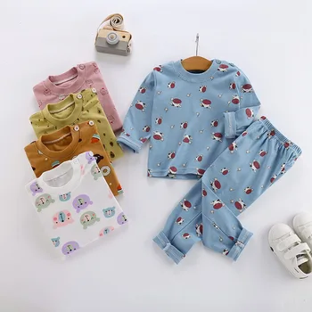 Yeni Çocuk Erkek Kız Pijama Setleri Karikatür Baskı Uzun Kollu O-Boyun T-Shirt Pantolon Çocuk Sonbahar giyim setleri 2-5T