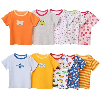 [5 Adet / grup Rastgele Renk] Bebek T-Shirt %100 % Pamuk Karikatür Baskı Bebek Kız Üstleri Yaz Kısa Kollu Yürüyor Boys Tshirt Giysileri