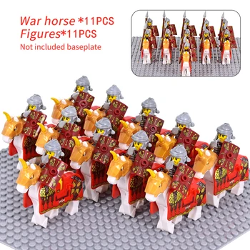 MOC Ortaçağ Askeri Kale Şövalyeleri Figürleri Roma Savaşçı Zırhlı Askerler Savaş Atı Ordu Silah Kalkan Kılıç Kask Tuğla Oyuncak