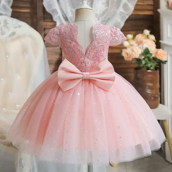 Bebek Kızlar için Elbiseler Noel Yürüyor Çocuk Çiçek Dantel Zarif Prenses Doğum Günü Elbisesi Çocuk Düğün Parti Tül Elbiseler