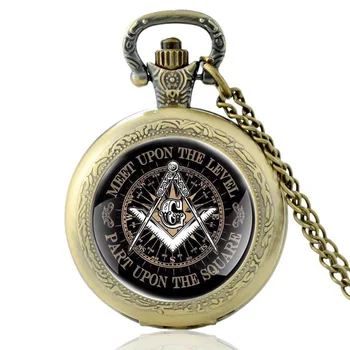 Klasik Masonik Tasarım Vintage Kuvars cep saati Erkekler Kadınlar Cam Kubbe Masonluk Kolye Kolye Saat Saat