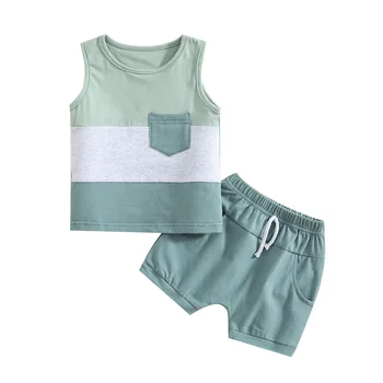 2022-04-28 Lioraitiin Yürümeye Başlayan Çocuk 2 Adet Yaz Giyim Seti Kolsuz Çizgili Yelek Üst Katı Şort Rahat Erkek Kıyafet