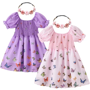 2022 Bebek Kız Giysileri yaz elbisesi Kelebek Moda Baskı Yürümeye Başlayan Prenses Çocuk Kostüm 1-6T
