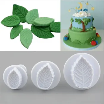 3 Adet Kek Gül Yaprağı Piston Fondan Dekorasyon Şeker Zanaat Kalıp Kesici Kek Dekorasyon Pasta Çerez Kek Araçları