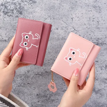 Moda Yeni kadın Cüzdan Sevimli Kedi küçük cüzdan Deri Küçük Çanta Kızlar Para Çantası kart tutucu Bayanlar Kadın Mini Çanta