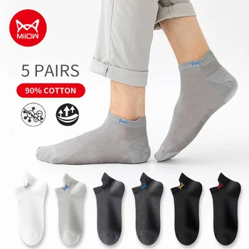 MııOW 5 Pairs Marka Erkek Çorap Işlemeli LOGO Örgü Nefes Anti Kayma erkek Çorap Deodorant Buzlu Ayak Bileği Çorap Ayakkabı Harajuku